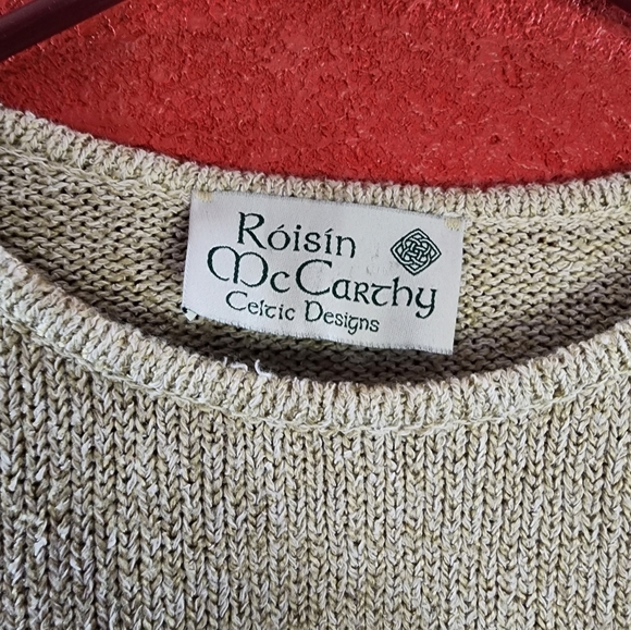 Tan knitted Róisín McCarthy Celtic Design knitted sweater, size Large - Picture 2 of 2